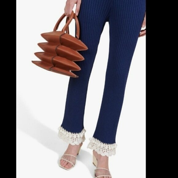 Staud Knit Pants with Crochet Trim in Navy - Picture 2 of 15